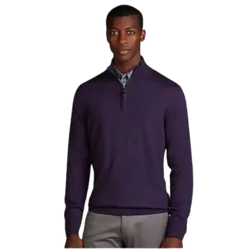 Jos. A. Bank Traveler Quarter Zip Sweater 100% Merino Wool Preppy - XL